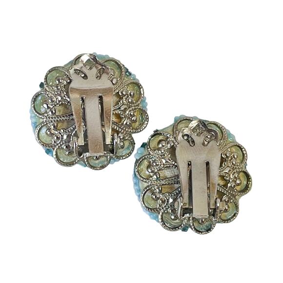 1980s Blue 36 Strand Seed Bead Demi Parure Torsade Choker & Clip On Earrings - Picture 8 of 10